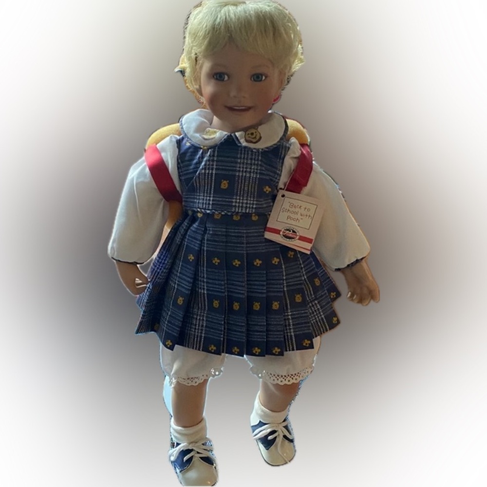 FINAL MARKDOWN - Plaid Blue Dress Doll with Bear Accessory